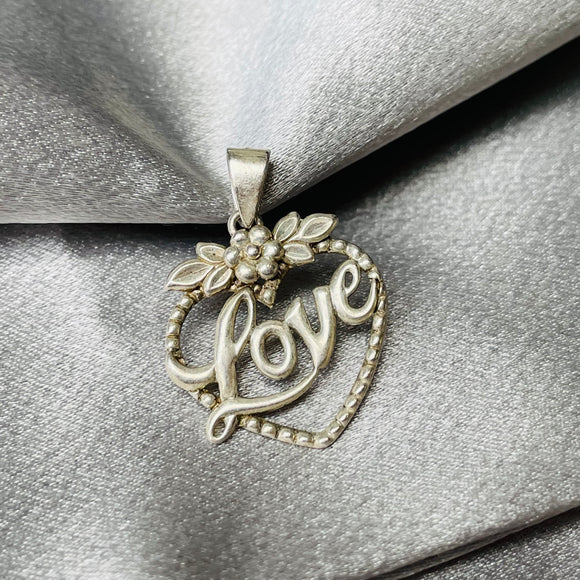 Vintage Signed SA Sterling Silver 925 Love Script Heart Flower Pendant Weighs 4g
