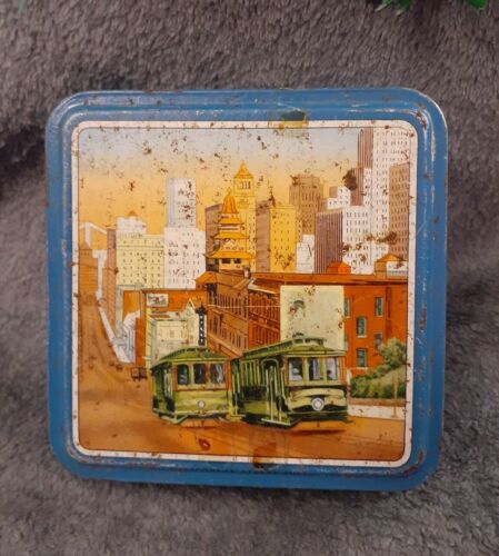 Vintage Square Tin with Lid San Francisco Cable Car Streets Of San Fransisco