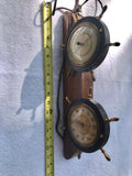 Vintage GE General Electric Nautical Wood Brass Ship Wheel Barometer 8H18T Clock