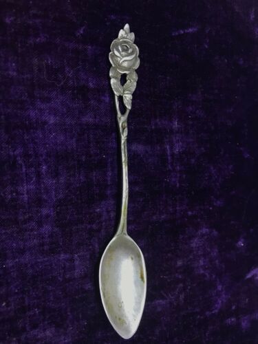 Small Sterling Silver Spoon With Open Rose Design Down Handle Vintage