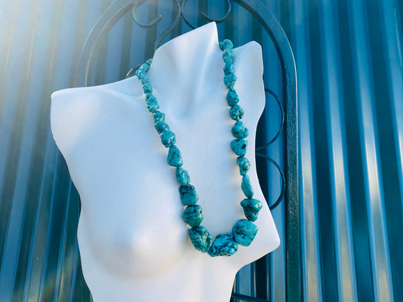Chunky Faux Turquoise Long Beaded Fashion Necklace