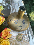 Vintage Nautical Brass Glass 1st Myco Decanter Anchor Ship Bottle Made in Sweden