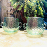 *Vintage Mint Green Blown Glass Art Spiral Sugar Bowls Set of 2