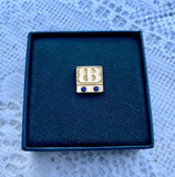 1/10 10k YLW Gold Terry Berry Pin W 2 Genuine Blue Sapphire Stones In Orgl. Box
