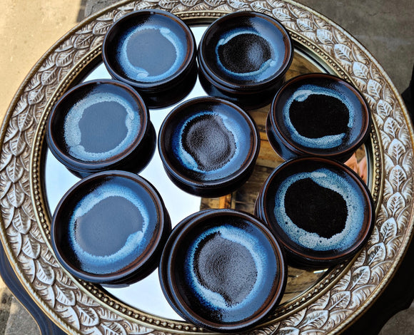 Vintage Ceramic Japanese Blue Tone Sushi Soy Sauce Dish Plate 8 Set Made Japan