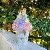 Porcelain Vintage Ornate Colorful Floral Wedding Basket of Flowers Decor Art