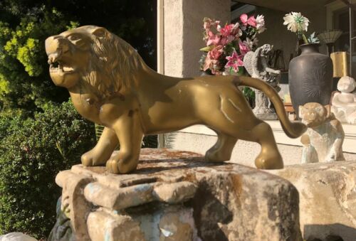 Large Solid Brass Lion Mid Century Vintage Metalware Collectible Figurine Decor