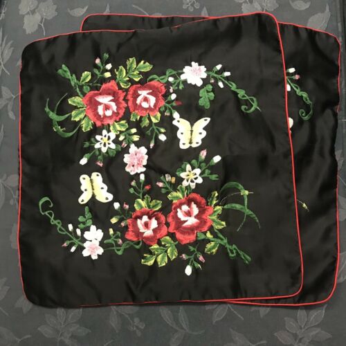 Vintage Floral Butterfly Motif Decorative Silk Embroidered Square Pillow Case