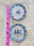 Blue Ceramic Abc & Picnic Basket Signed BBP 1991 Trinket Dish Set of 2 Plates