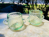 *Vintage Mint Green Blown Glass Art Spiral Sugar Bowls Set of 2