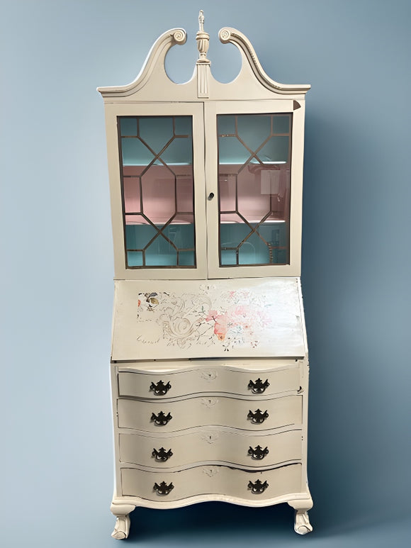 Vintage Chippendale Style Secretary Slant Front Desk Cabinet Furniture