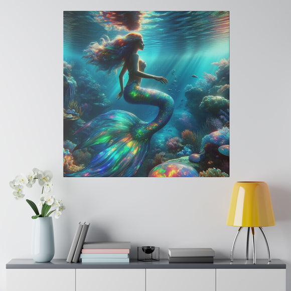 Enchanted Blue Fire Opal Mermaid Digital Seascape Matte Canvas, Stretched, 0.75