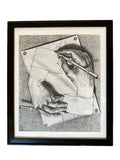 MC Escher Drawing Hands Vintage Etching Print Lithograph Framed Matted