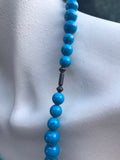 Vintage Blue Howlite Round Bead Sterling Silver Beaded Necklace