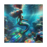 Enchanted Blue Fire Opal Mermaid Digital Seascape Matte Canvas, Stretched, 0.75" Art Picture