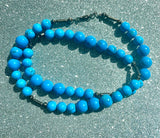 Vintage Blue Howlite Round Bead Sterling Silver Beaded Necklace