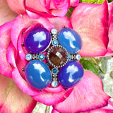 Vintage Pendant Multi Color Purple Blue Faceted Glass Cabachons Pin Brooch