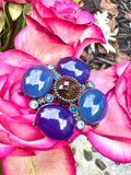 Vintage Pendant Multi Color Purple Blue Faceted Glass Cabachons Pin Brooch