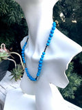 Vintage Blue Howlite Round Bead Sterling Silver Beaded Necklace