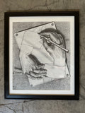MC Escher Drawing Hands Vintage Etching Print Lithograph Framed Matted