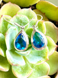 Sterling Silver 925 Bali Artisan Blue Faceted Gem Stone Dangle Drop Earrings