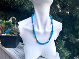 Vintage Blue Howlite Round Bead Sterling Silver Beaded Necklace