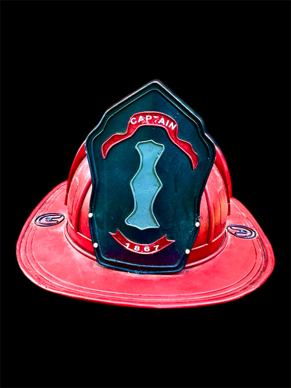Vintage Fire Fighter Chief Captain Fireman Helmet Red Firemens Hat 1867 Replica