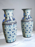 Extra Tall Large Vintage Chinese Blue & White Porcelain Vases Pair China Decor