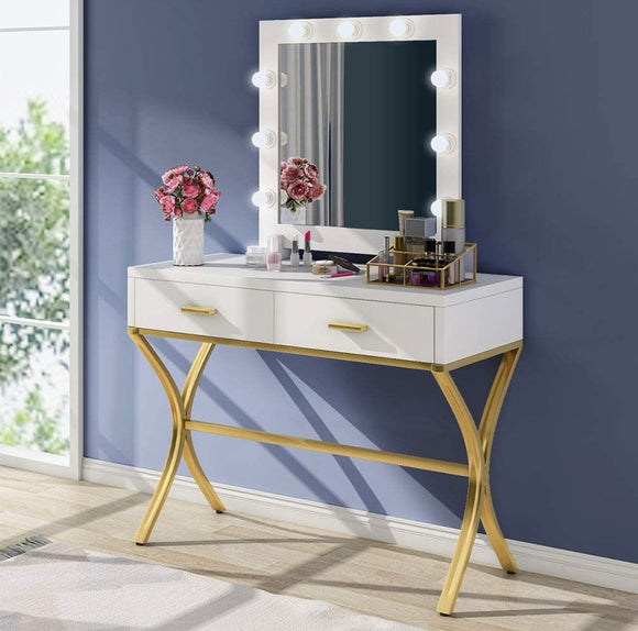 New Vanity Table with 9 Led Lighted Mirror & 2 Drawers Makeup Dressing Table