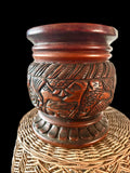 Vintage Hand Carved Wood Tropical Flower Pot Vase Planter Bowl Decorative Art