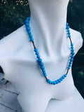 Vintage Blue Howlite Round Bead Sterling Silver Beaded Necklace