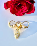 Gold / Silver Female Organ Uterus Faux Pearl & Rhinestone Dr Nurse Brooch Pin