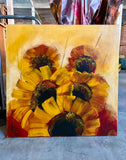 Large 3ft Signed N. Mercer Original Sunflower Floral Still Life Painting