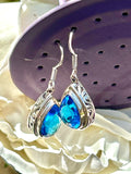 Sterling Silver 925 Bali Artisan Blue Faceted Gem Stone Dangle Drop Earrings