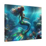 Enchanted Blue Fire Opal Mermaid Digital Seascape Matte Canvas, Stretched, 0.75" Art Picture