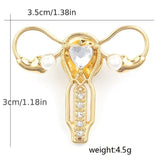 Gold / Silver Female Organ Uterus Faux Pearl & Rhinestone Dr Nurse Brooch Pin