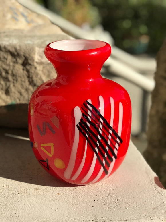 Beautiful Murano Unsigned Art Glass Italian Multicolor Red Artisan Studio Vase