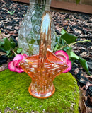 Antique Dugan Basket Weave Orange Marigold Carnival Glass Flower Basket Decor
