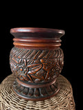 Vintage Hand Carved Wood Tropical Flower Pot Vase Planter Bowl Decorative Art