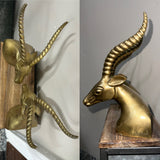 Solid Brass Vintage MCM Gazelle Antelope Impala Bookends Heavy Horns Den Animal