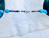 Vintage Blue Howlite Round Bead Sterling Silver Beaded Necklace