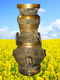 Antique Chinese Bronze Metal Archaic Design Elephant Ring Handles Vase Lamp Base