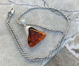 Vintage Genuine Amber Triangular Modernist Sterling Silver 925 Italy Rope Chain