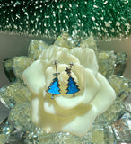 Blue Fire Opal Christmas Tree Star Dangle Sterling Silver 925 Plated Earrings