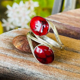 Vintage Signed Sterling Silver Mexico 925 Red & Black 2 Stone Ring Size 8