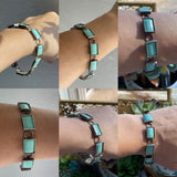Sterling Silver 925 Signed NF Thailand Turquoise Rectangle Link Bracelet