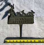 Vintage Iron Metal Bronze Tone Rabbit Bunny Crossing Garden Decorative Sign