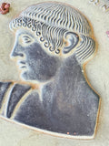 Vintage Greek Apollo God of Light Green Gray Tone Head Relief Carving Art Decor