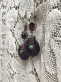 Antique French Ornate Silver + Gold Tone Amethyst Turquoise Pierced Earrings