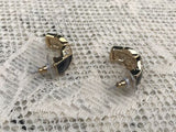 Vintage Signed Roman Gold Tone + Enamel Rhinestone Hoop Pierced Earringe